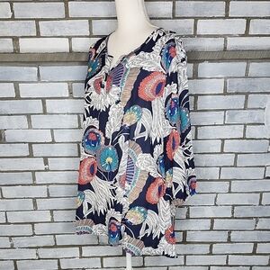 New NorthStyle Navy Floral Multicolor Women's Tunic Chiffon Blouse Size XL